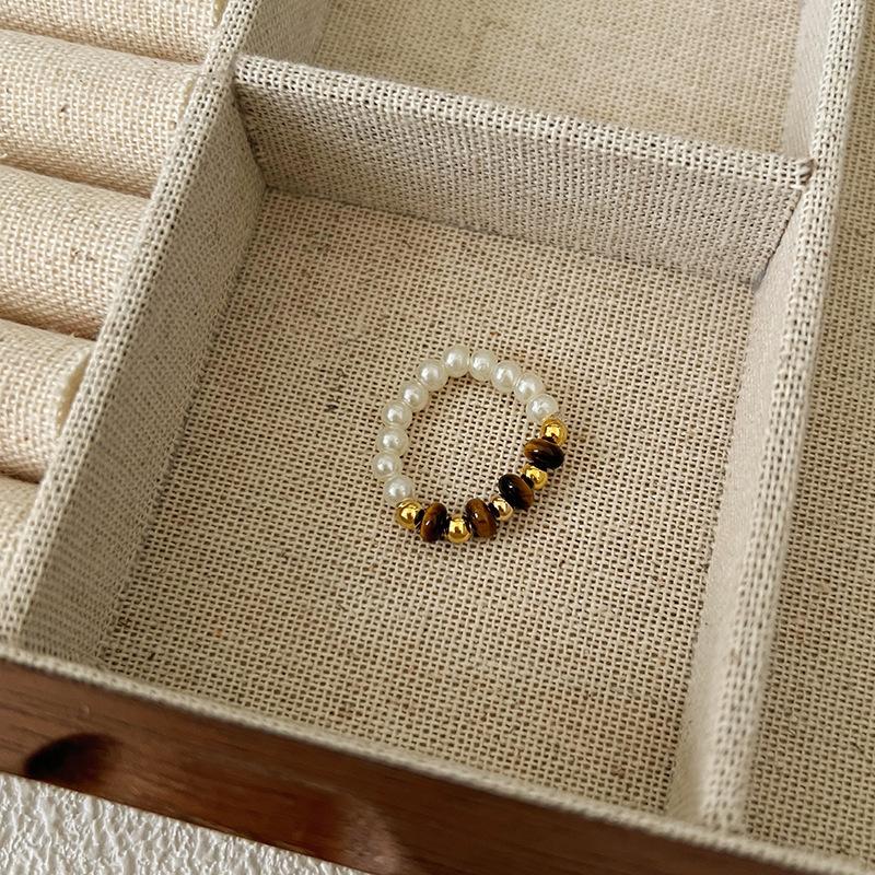 Pearl Beaded Ring Women's Elastic Rope Literary Stacking Index Finger Ring High-end Handmade Ring Jewelry
