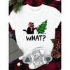 Christmas Cartoon Cat Xmas Tree Print Graphic Print T-shirt Women Fashionable Comfortable Breathable Soft Casual Sports Short Sleeve Cotton T-shirt