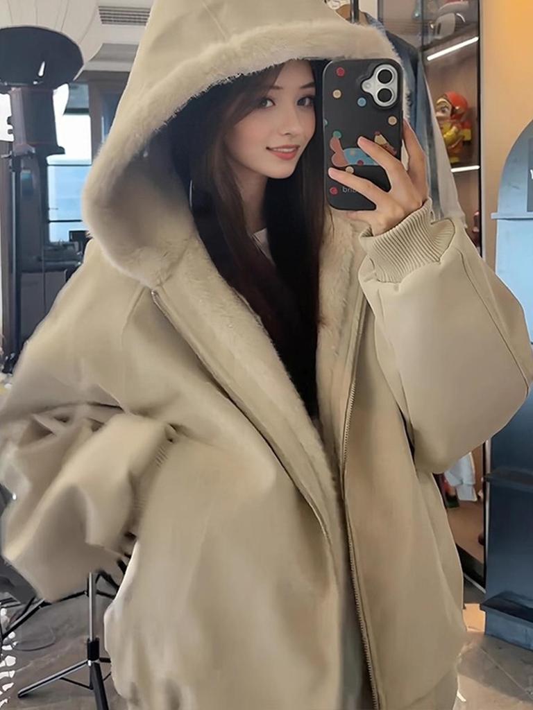Unisex American Style Hooded Mountain Eagle Jacket: Winter Cotton Coat with Fur Collar and Velvet Lining
