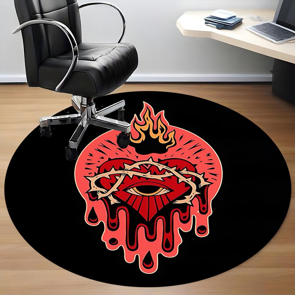 1pc Heart Flame Office Round Area Rug,  Mat Suitable For Office, Under Office Chairs Bedroom Living Room Home Decor, Room Deco