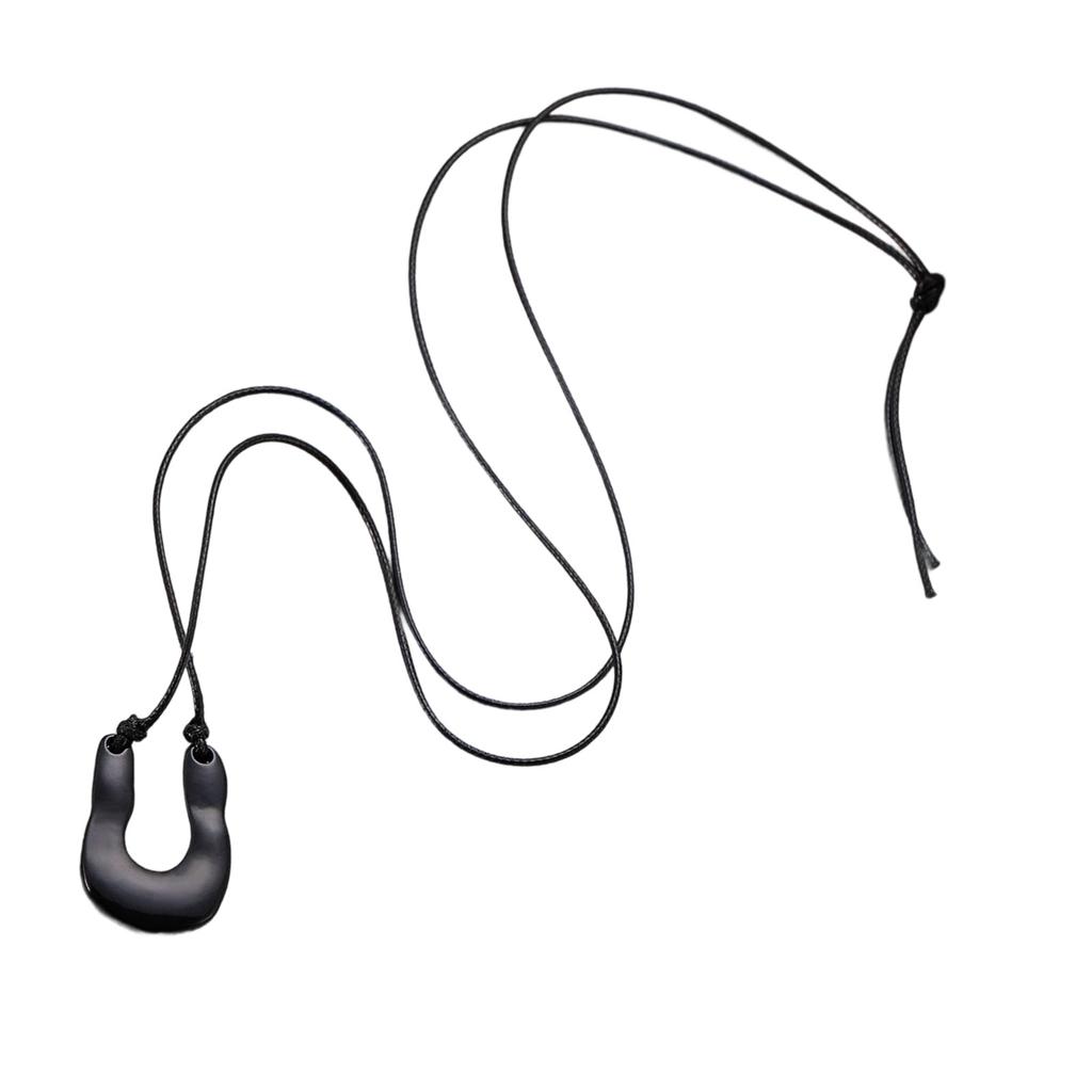 Adjustable Length U Shaped Pendant Necklace With Soft Leather Rope Stylish Layering For Casual Or Formal Outfits