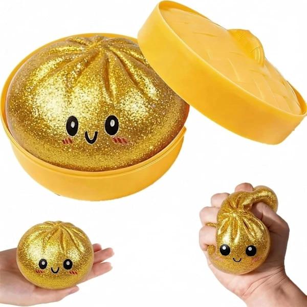Lėtai kylantis blizgantis koldūnas Squishy žaislas streso malšinimui 10 cm 1 pakuotė Sensorinis antistresinis žaislas su garų dėžute Auksinis