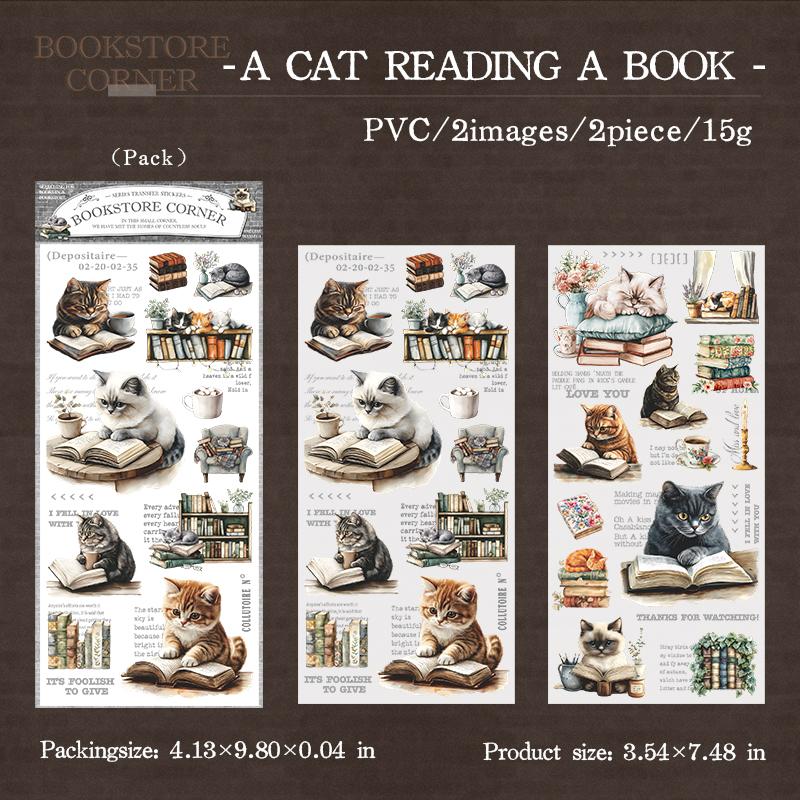 2Sheets/Bag Bookstore Corner Landscape Transfer Stickers for Scrap Books Handmade Art Handbooks Phone Cases Notebook Decoration