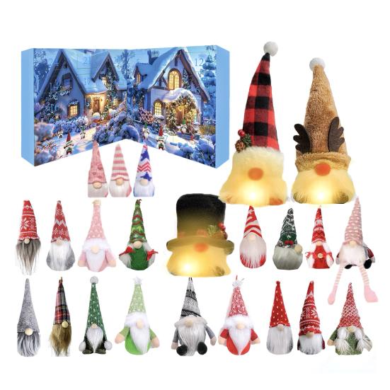 Gnome Advent Calendars 2025 24 Days Christmas Countdown Calendar with 24 Collectible Figures Light-Up Gnome Ornaments for Home Decor