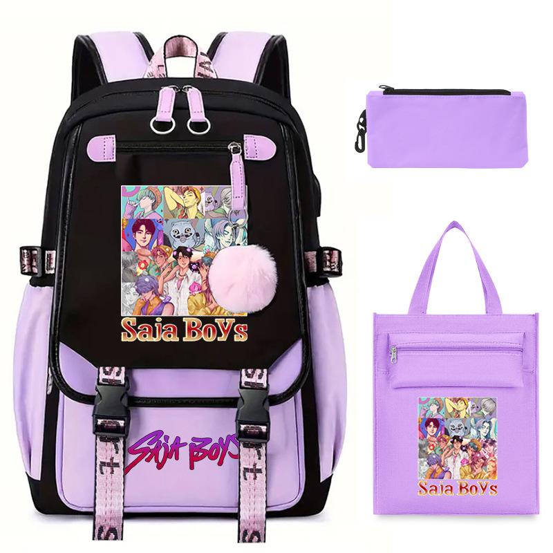 K-Pop Anime Cartoon Printing Casual Student Backpack Shoulder Bag Pencil Case Three-Piece Set