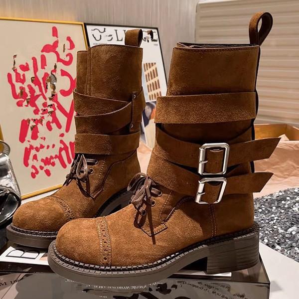 Fashion NEW Women's Classic Casual Mid Calf Boots Leather Boots Woman Thick Sole Round Toe Square Heels Knight Short Boots Woman