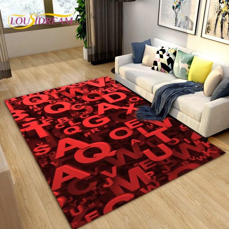 3D Letter Number Retro Nostalgia Area Rug,Carpet Rug for Living Room Bedroom Sofa Doormat,Kids Play Crawling Non-slip Floor Mat
