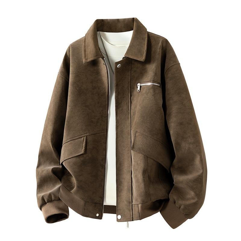 New leather jacket lapel spring and autumn tooling style American retro lapel leather jacket PU leather jacket men