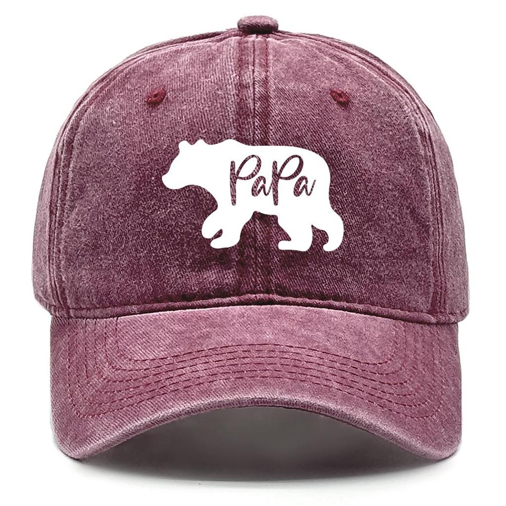 PaPa" Bear Print Snapback Baseball Cap, Father's Day Woman's Cap Sporting Non-Stretch Fabric Sun Protection Headwear Adjustable Sun Hat