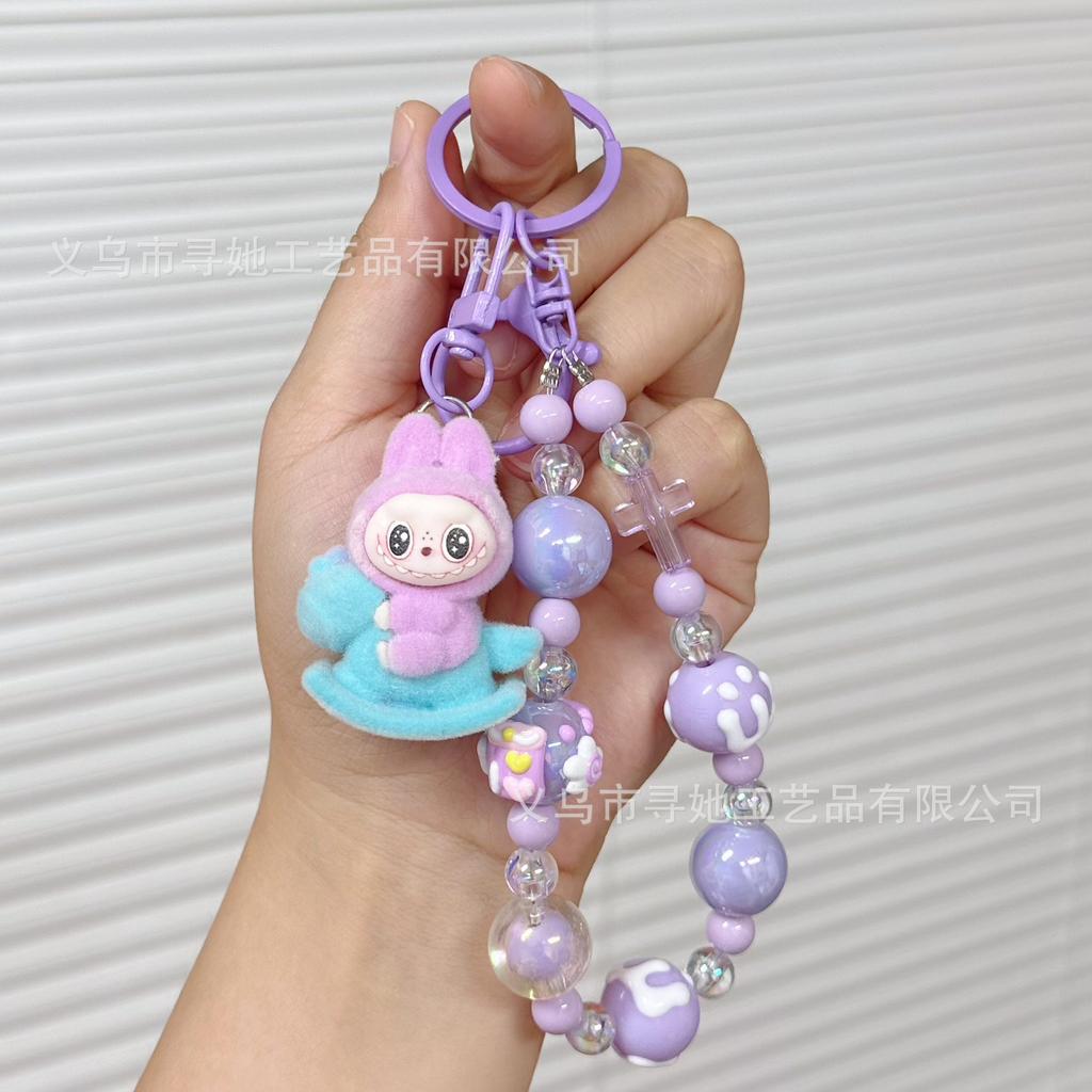 Creative Cartoon Doll Beaded Mobile Phone Chain Keychain Women's School Bag Couple Car Key Chain Bag Pendant