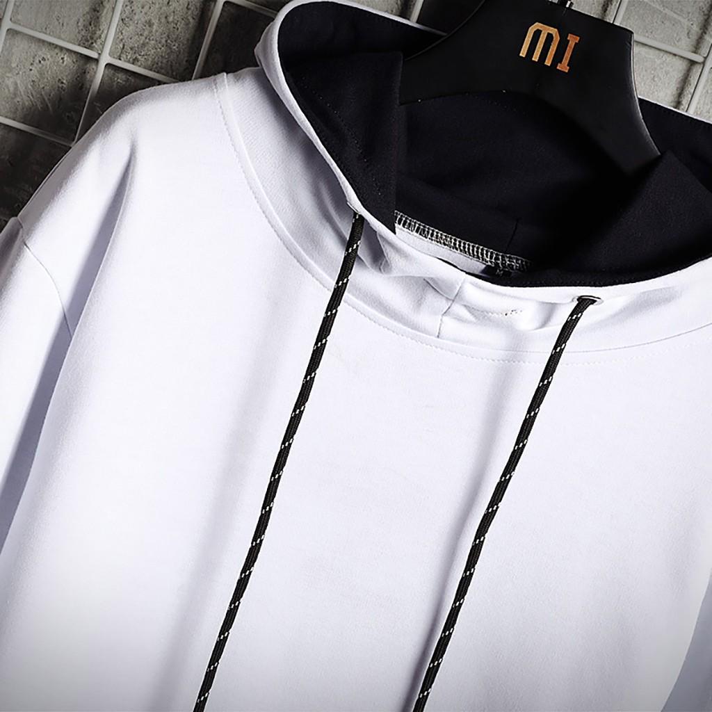 Men's  New Fashion Loose Stitching Fake Two-piece Hooded Sweater Top