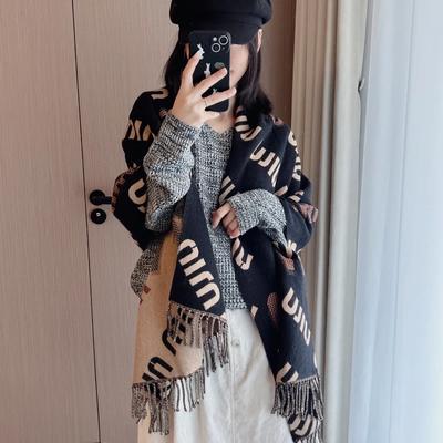New Scarf Women Winter Color Matching Warm Scarves Imitation Cashmere Letters Double-Sided Thickened Air Conditioner Shawl