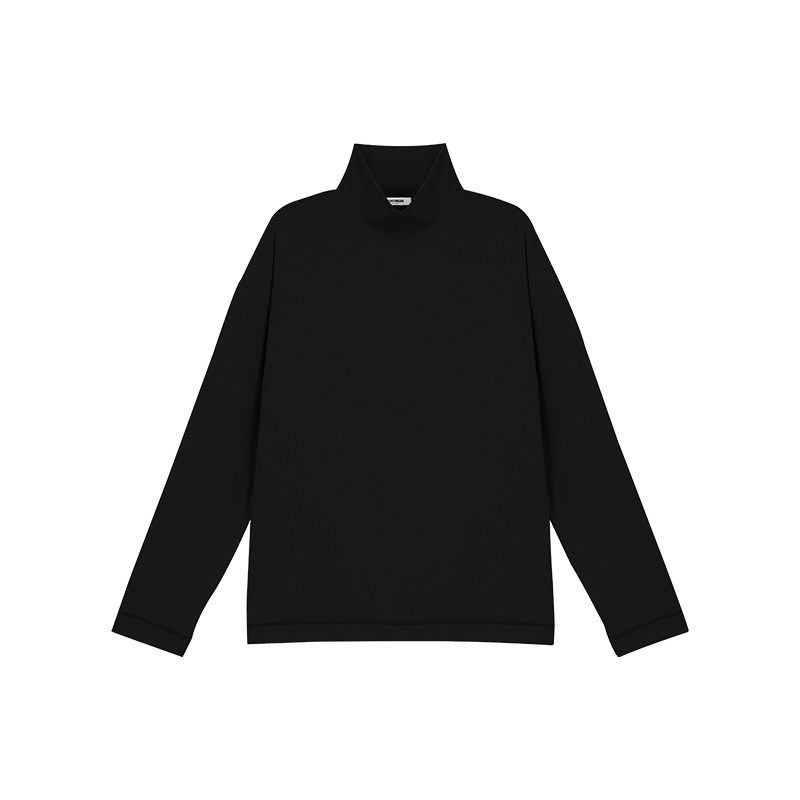 Bodydream Velvet Texture Long-Sleeved T-Shirt for Men, Retro Brushed Casual Top, High-Neck Pullover Base Shirt