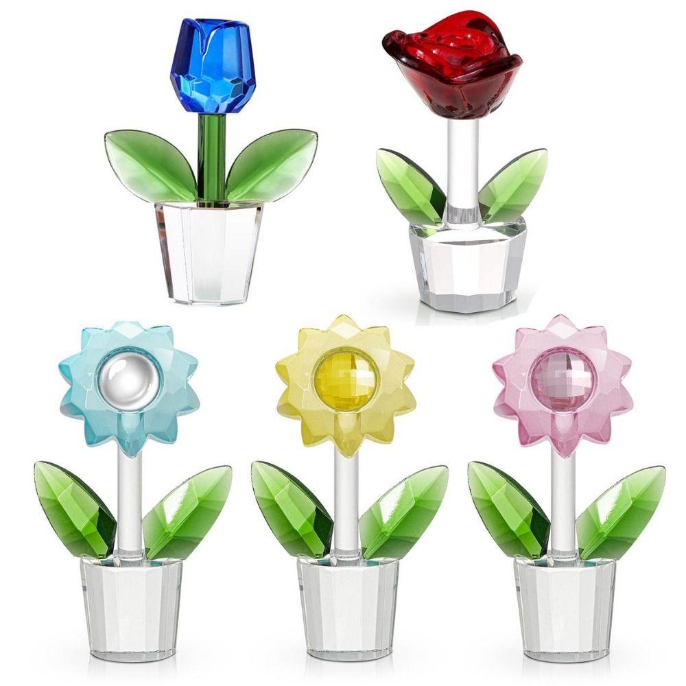Unique Crystal Sunflower Statues Carving Tulip Bouquet Statue Crystal Tulip Ornaments  Desk Decor