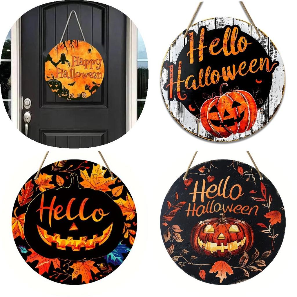 Wooden Halloween Pumpkin Trick Or Treat Decoration Haunted House Door Hangings