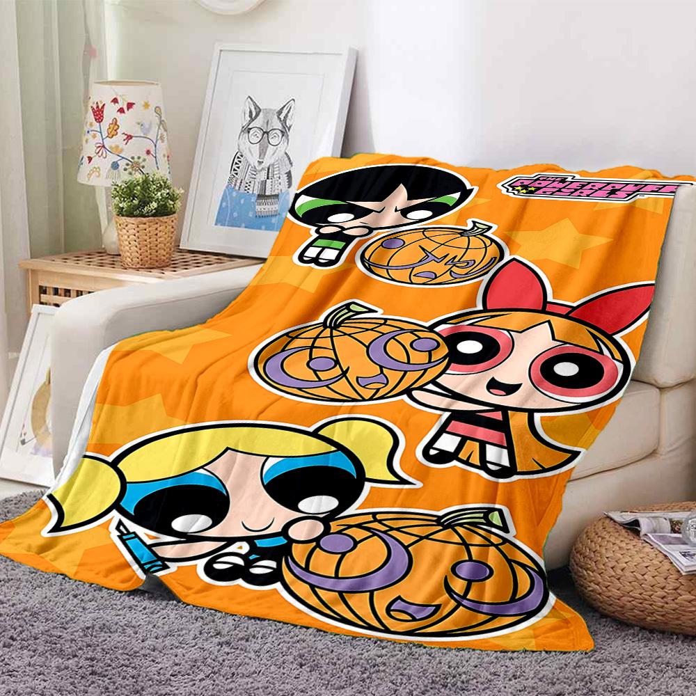 

1pc Powerpuff Girls Flannel Throw Blanket - HD Printed Lightweight Soft Warm All-Season Blanket for Sofa, Bed, Travel, Camping 135 130cmx150cm