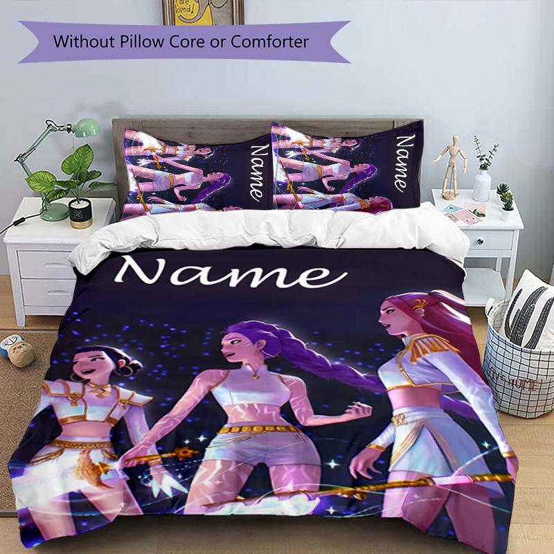 3pcs KPop Demon Hunters36 Cover Set - Personalized Name, HD Printed Bedding with 1 Cover and 2 Pillowcases - Perfect for Home Decor, Easy Care