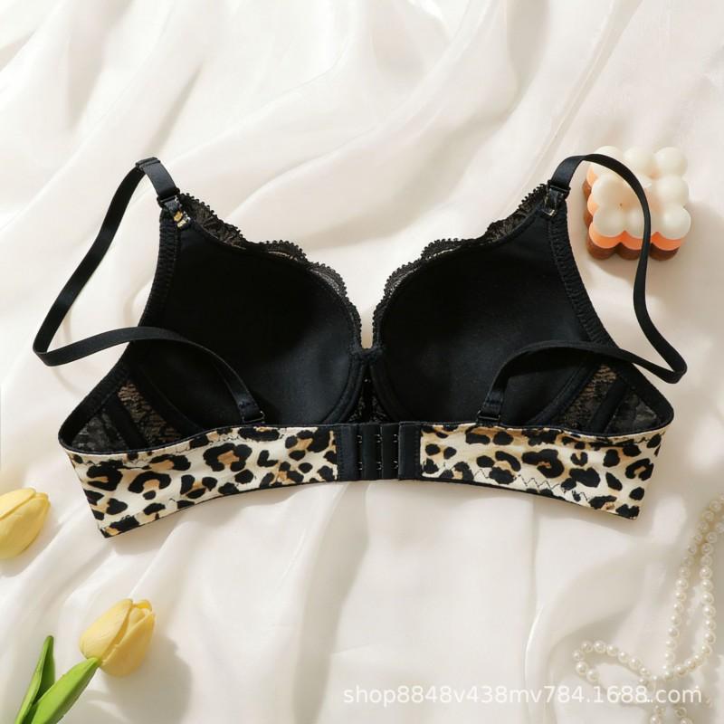 Plus Size Push Up Bra Women Sexy Lace Leopard Print Lingerie 3/4 Cup No Underwire Wear