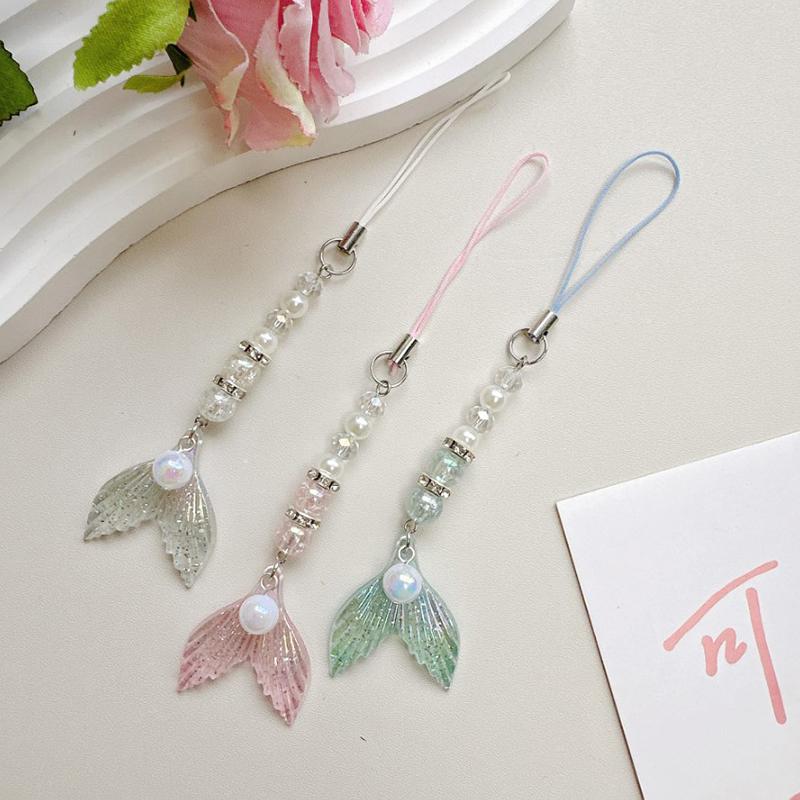 Mermaid Tail Pendant Macaroon Beading Keychain Phone Chain Lanyard Original Anti-Lost Decoration Accessories Gift
