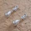 Silver brushed pearl water drop earrings simple fashion stud earrings light luxury high temperament versatile earrings women