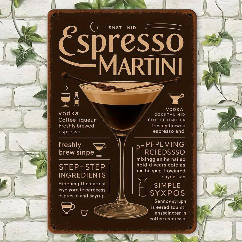 

Espresso Martini Recipe Sign - Vintage Aluminum Cocktail Decor for Bar & Home чистый