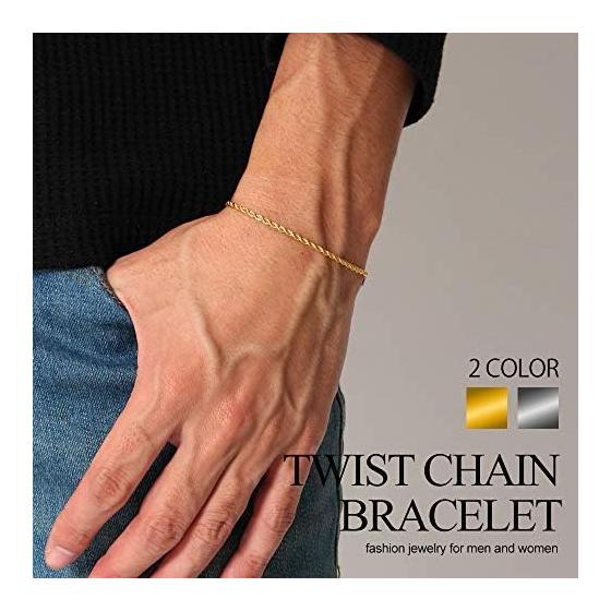 LUXSTAR Bracelet Twist Chain Thin Metal Hypoallergenic Stainless Steel Men's Women's