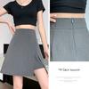 Polodlouhá sukně skládaná sukně, letní dámská sukně v áčkovém střihu, štíhlá a mírně baculatá, rozdělená krátká sukně, velký pas s vysokým pasem, černé zabalené hýždě