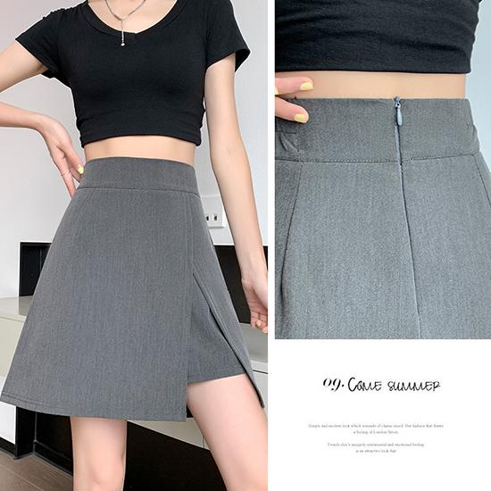 Polodlouhá sukně skládaná sukně, letní dámská sukně v áčkovém střihu, štíhlá a mírně baculatá, rozdělená krátká sukně, velký pas s vysokým pasem, černé zabalené hýždě