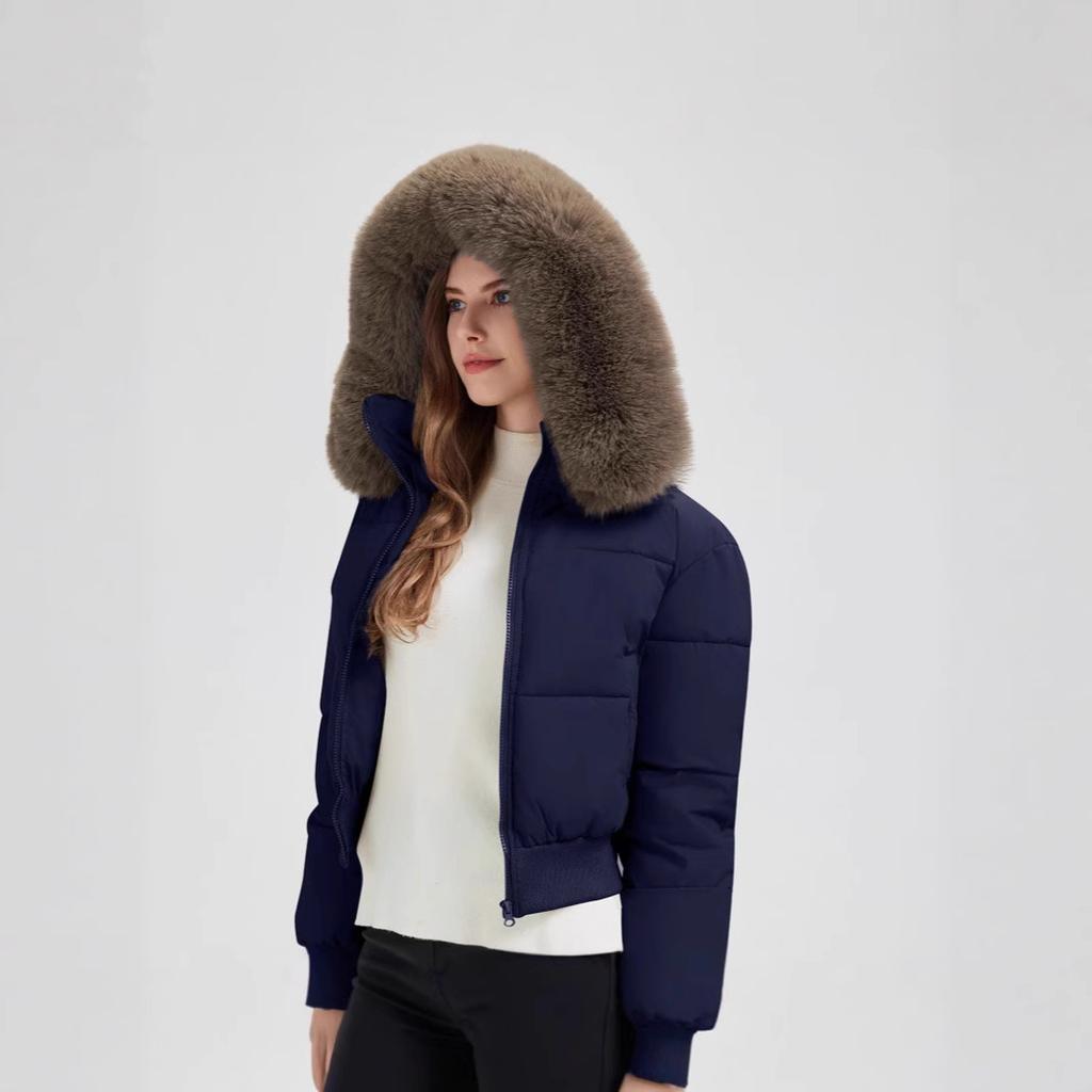 Fur Collar Down Cotton-padded Jacket Women's Short Winter Waist Thickened Cotton-padded Jacket Small Jacket