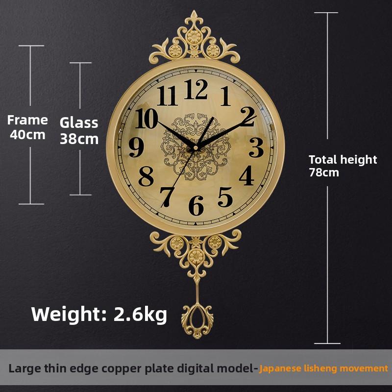 Metal Brass Living Room Wall Clock, a Modern Designer's Creative Decoration, American-style Silent Clock
