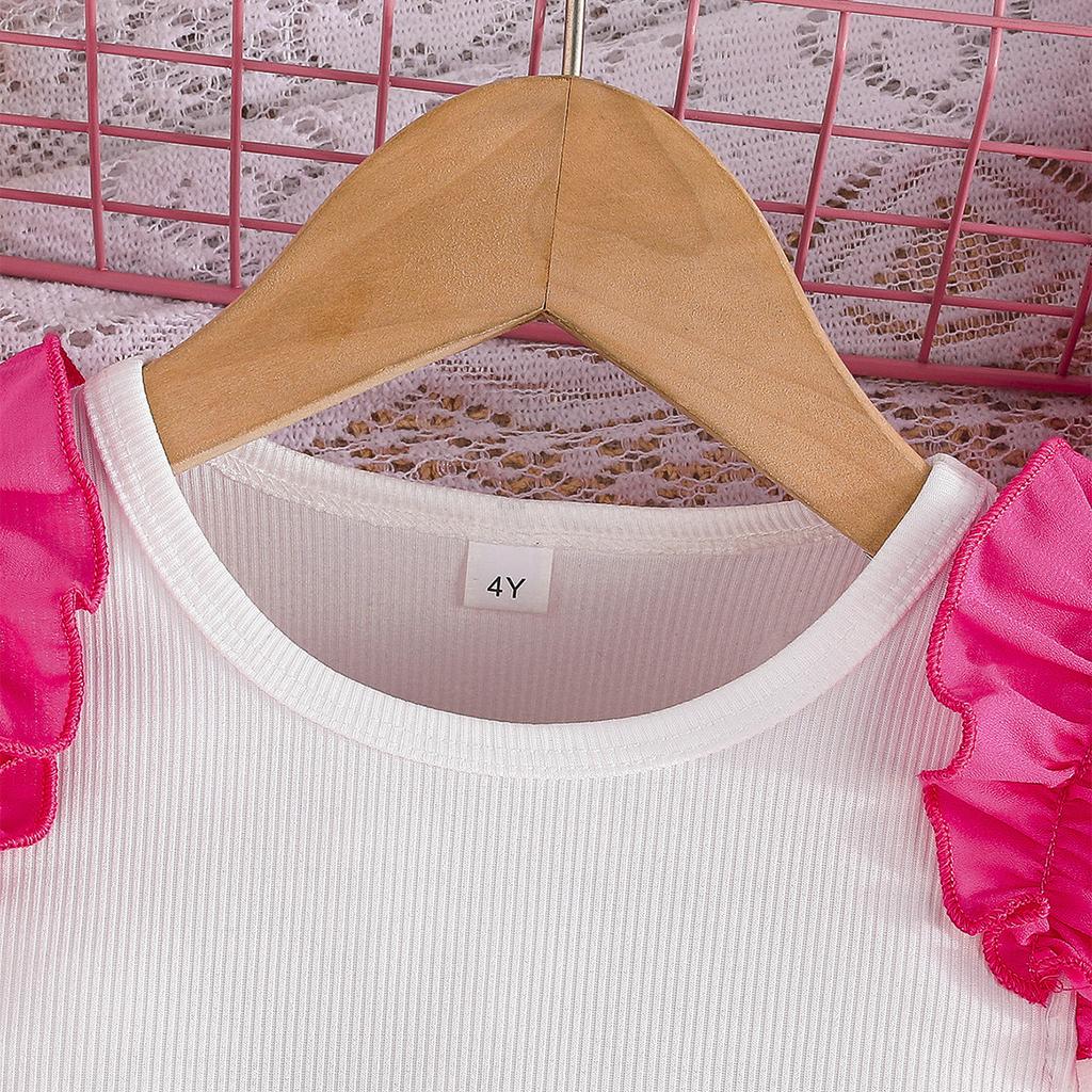 Neues Mädchen-Top mit Fledermausärmeln und Schleife + Kurzer Rock Set + Hut Süßes Mode-Set