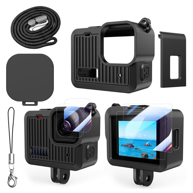 Camera Protective Accessories Set for Camera Including Black Silicone Case and Tempereds Glass Film
