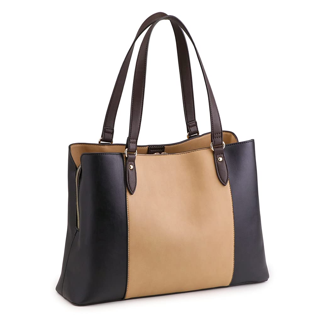 Pragma Two-Tone Tote Bag, A4 Size, Large Capacity, Business Bag, Fits A4 Files, Recruitment Bag, Simple, Large Tote, A4 Size, Functional... (Beige)