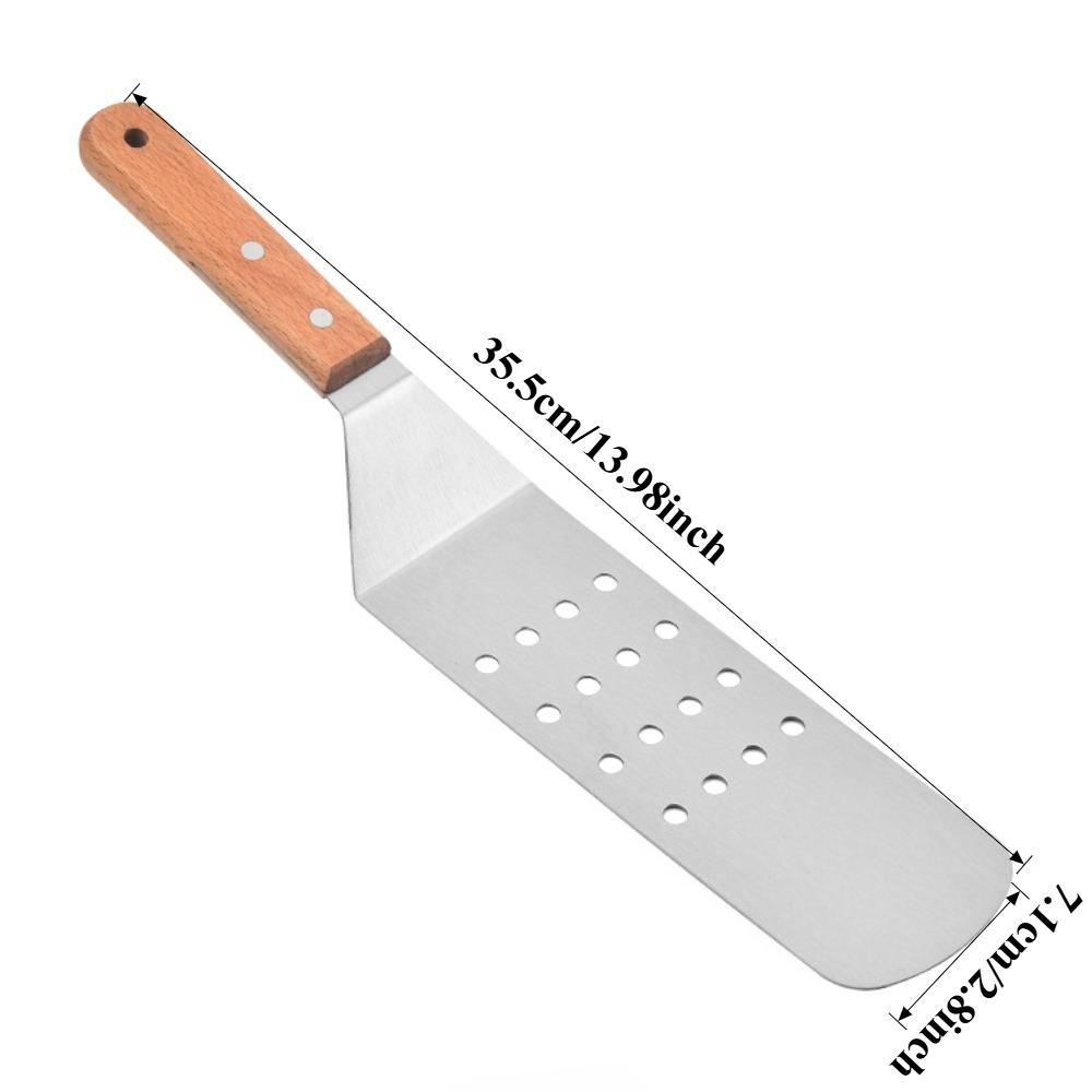 Stainless Steel Square Head Steak Cooking Spatula Wood Handle Pizza Shovel Pancake Beef Turner Scraper BBQ Utensils for Kitchen