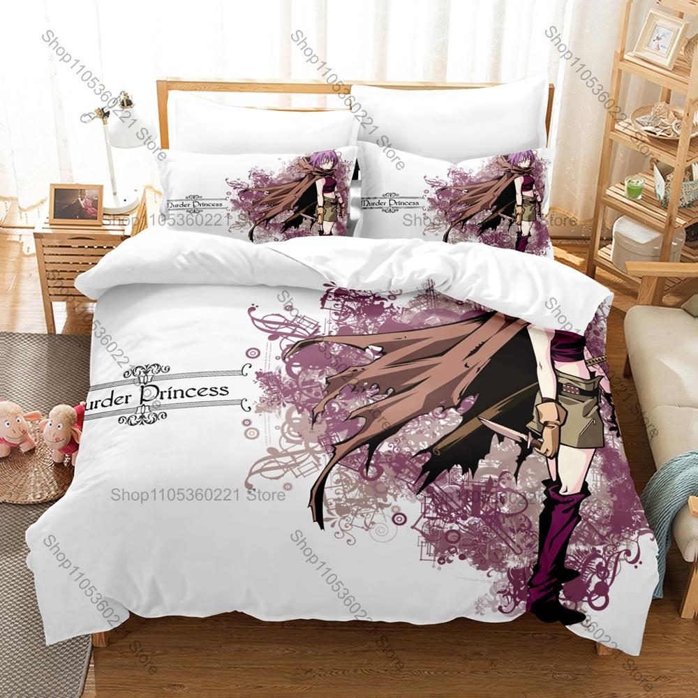 Cool Classic Dark Fantasy Samurai Anime Murder Princess Bedding Set 1 Duvet Cover + 2 Pillowcases HD Digital Print Bed Linen