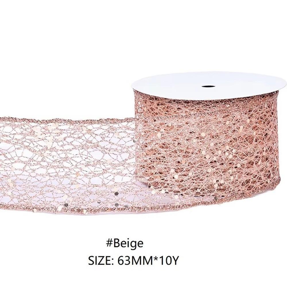 10 Yards/Roll Wired Edge Ribbon Glitter Sequins Organza Ribbon  Christmas Tree Decor
