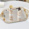 Middle East-Style Rectangle Dessert Plate,Portable Polishing Platinum Metal Fruit Tray, Cake Storage Plate Home Decoration