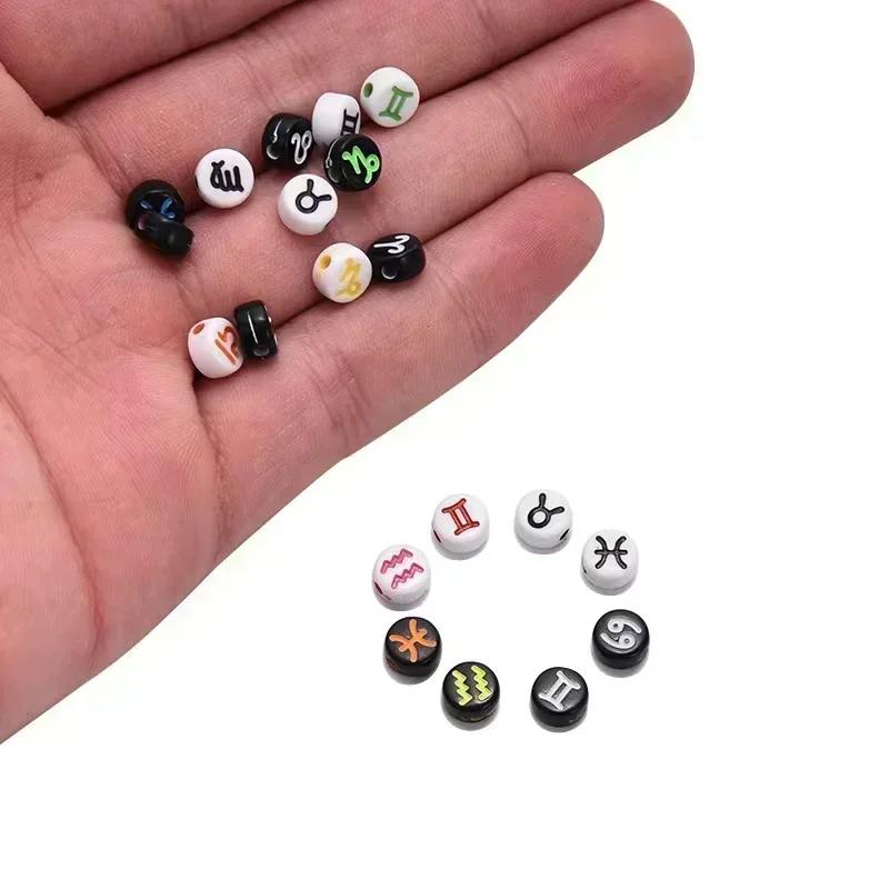 100-500PCS Acrylic Zodiac Beads Round Flat Loose Spacer Constellation Beads For Jewelry Making Diy Bracelet Necklace Accessories
