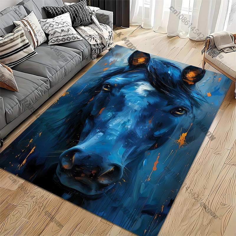 Oil painting style horse face Pattern Living Room Bedroom Carpet Bedside Bathroom Floor Mat 15 Size Area Rug Kid's Room Decor