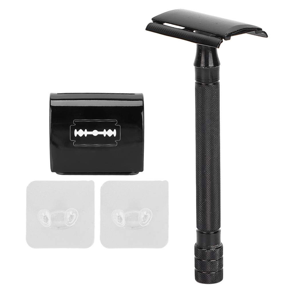 Aparat de ras de siguranță cu lamă dublă și mâner lung, metalic, manual, pentru bărbierit de siguranță, aparat de ras pentru bărbați fără lamă