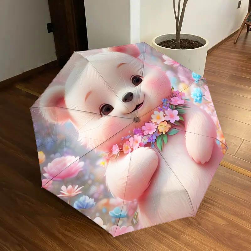 1pc Floral Teddy Bear Umbrella with Plastic Handle,Suitable for All Seasons Home Travel Outdoor UmbrellaDD290