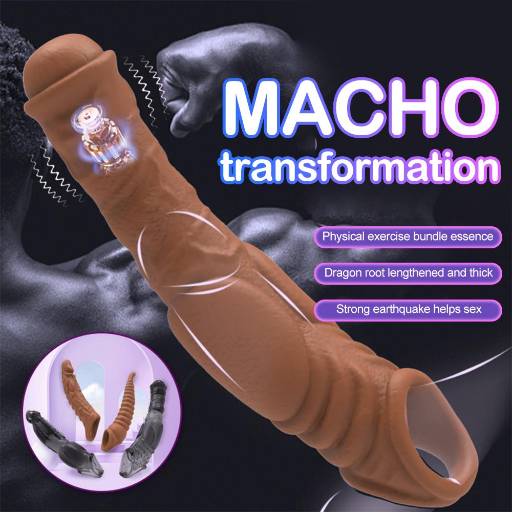 Reusable Extend Penis Enlargement Sleeve Vibrator Cock Ring Reusable Condoms Sex Toys for Men G Spot Vibrating Delay Ejaculation