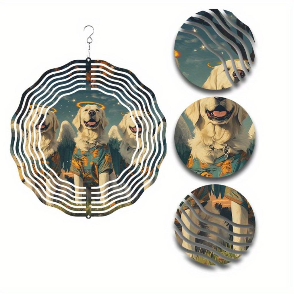 3D Rotating Dog Windmill Pendant Cute Metal Style Turntable Decor Handmade Foldable Wind Chime for Lantern Festival Birthday Party