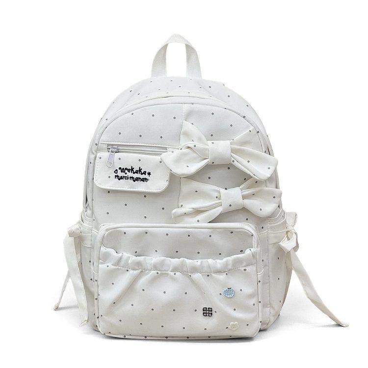 Schoolbag Korean Version Ins Cute Polka Dot Bow Backpack Women's Large-capacity Student Schoolbag Casual Versatile Commuter Backpack