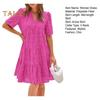 Casual Dresses - Summer Beach Casual Dress Women Hollow Out Eyelet V Neck Short Sleeve Midi Sundress Tiered Flowy A Line