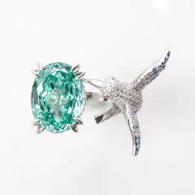 BELLA BOX Luxuriöser, eleganter Ring aus imitiertem Santa Maria-Amethyst und Aquamarin mit Kolibri-Motiv, geeignet für den täglichen Party-Modeschmuck für Damen