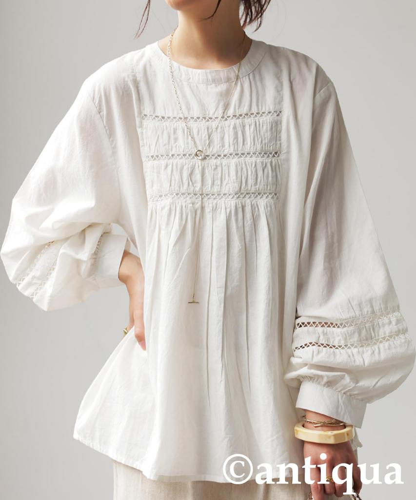 Antiqua Indian Cotton Round Long One Size White Women's Blouse, Neck, Sleeve, IYA-00074, 03,