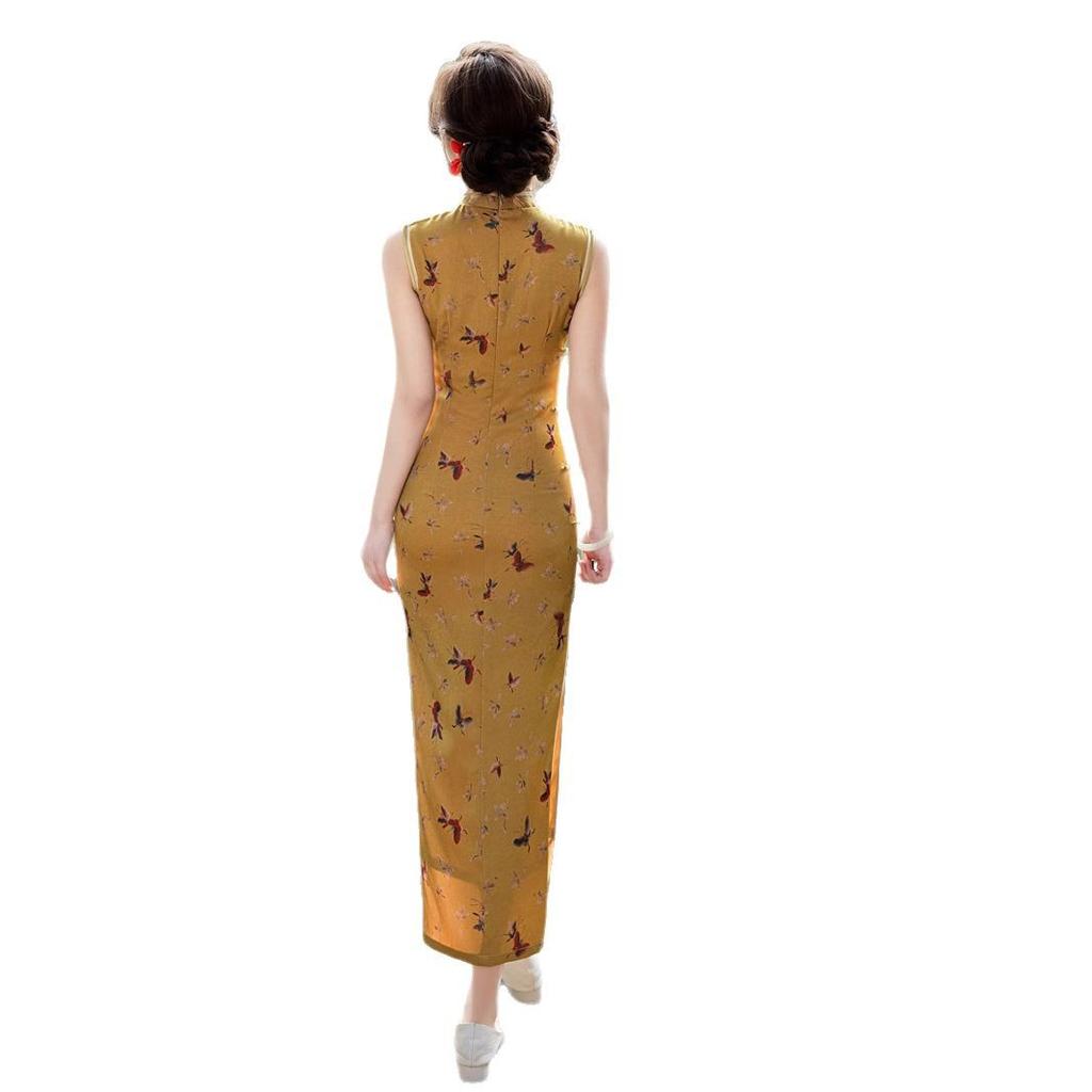 Huinan Sujin high-end and beautiful gold cheongsam 1011 new spring and summer waist daily wear dress