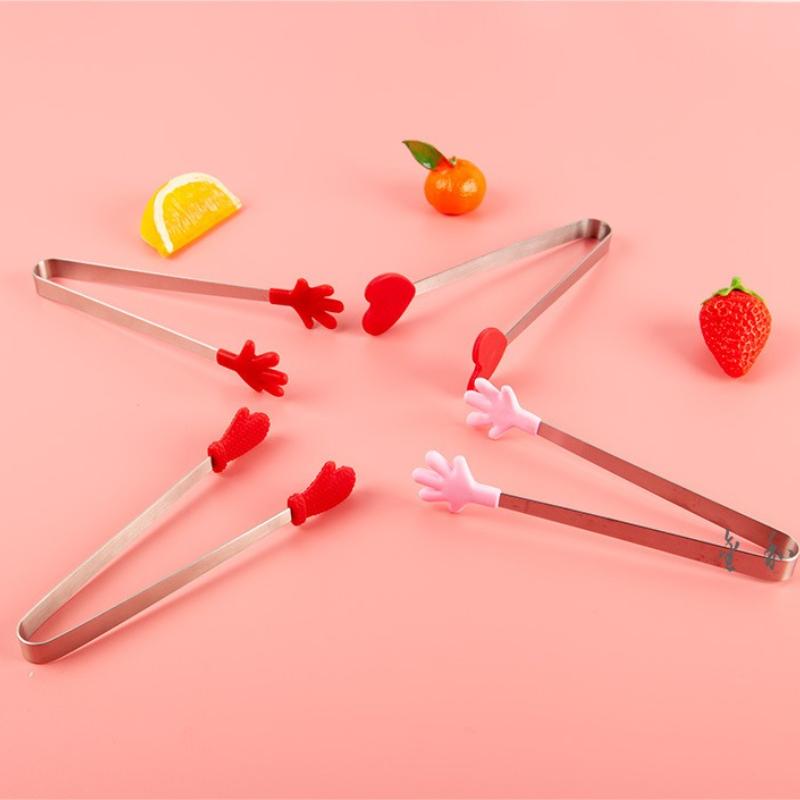 1PC Mini Silicone Food Clips Stainless Steel Handle Palm Stainless Steel Lovely Antiskid Snacks Tweezers Not Nirty Hand Tools