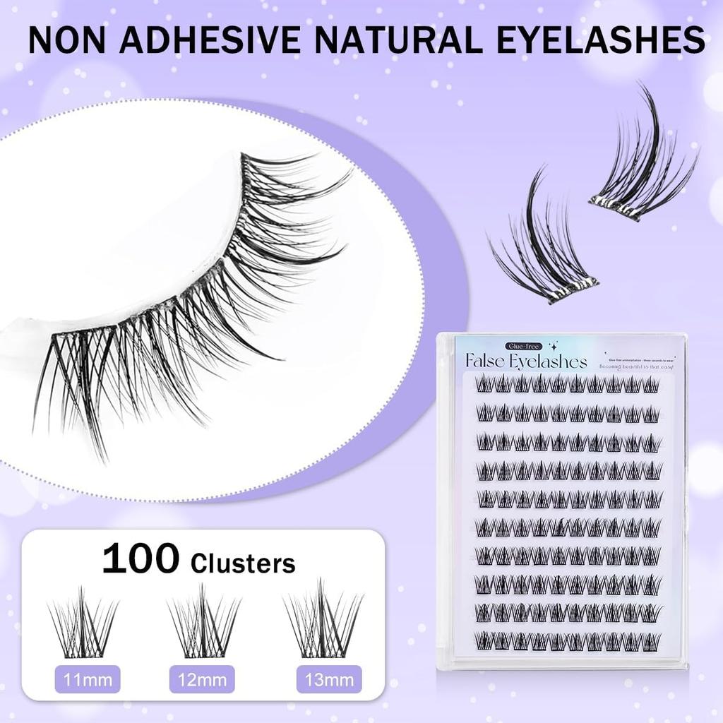 100Pcs Self Adhesive Eyelashes, Self Adhesive Eyelash Clusters, Lash Cluster Press On Lashes Stick Cluster Lashes Pre Glued Eyelash Clusters with T